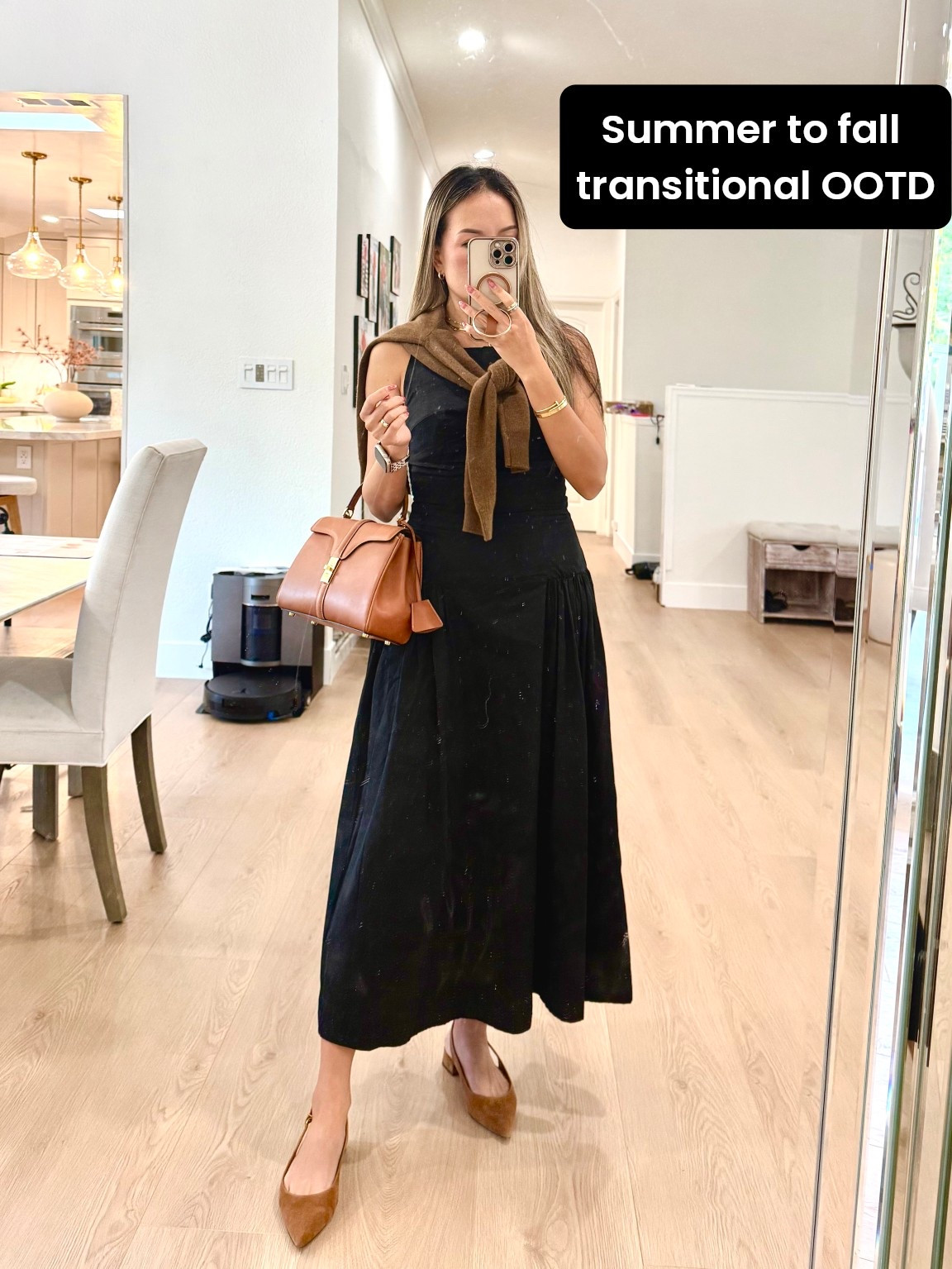 Taking one of my favorite black maxi cotton dress from summer to fall. Pairing with brown suede slingback flats. Brown Cashmere sweater for layering. Brown Celine handbag. 

#LTKFindsUnder100 #LTKShoeCrush #LTKStyleTip