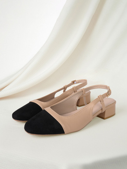 Clariva Fall/Winter Women Square Toe Suede Strap Chunky Heel Fashion Loafers, Black High Heel Sho... | SHEIN