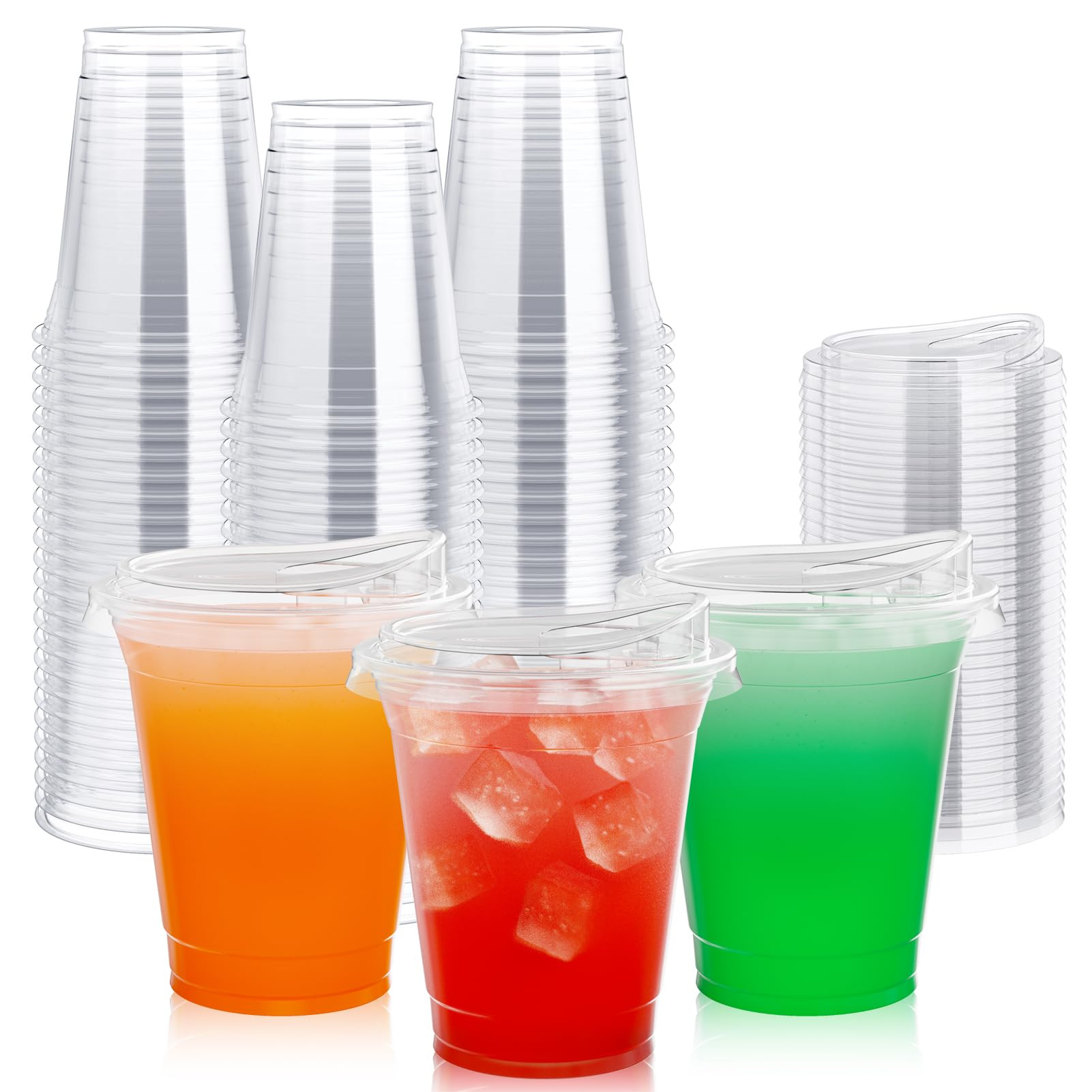 Lilymicky [100 PACK] 12 oz Clear Plastic Cups With Strawless Sip Lids, Disposable Plastic Cups Wi... | Amazon (US)