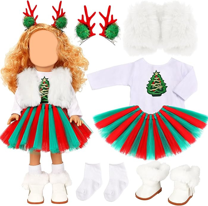 UPINS Christmas 18 Inches Doll Clothes and Accessories Winter Doll Outfits Set Christmas Deer Cos... | Amazon (US)