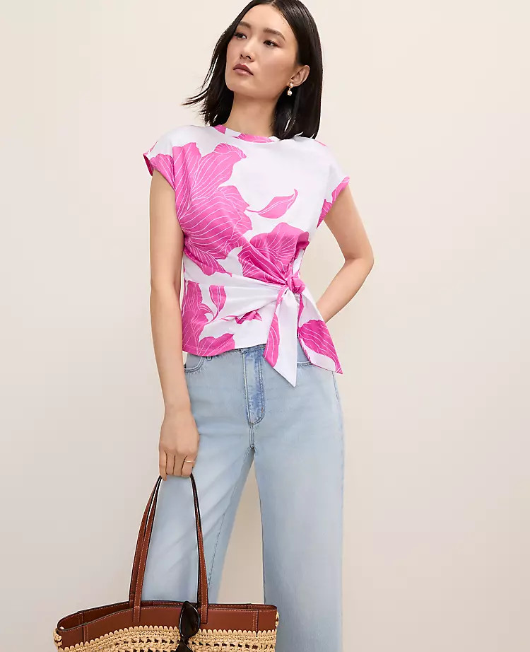 Floral Tie Waist Tee | Ann Taylor