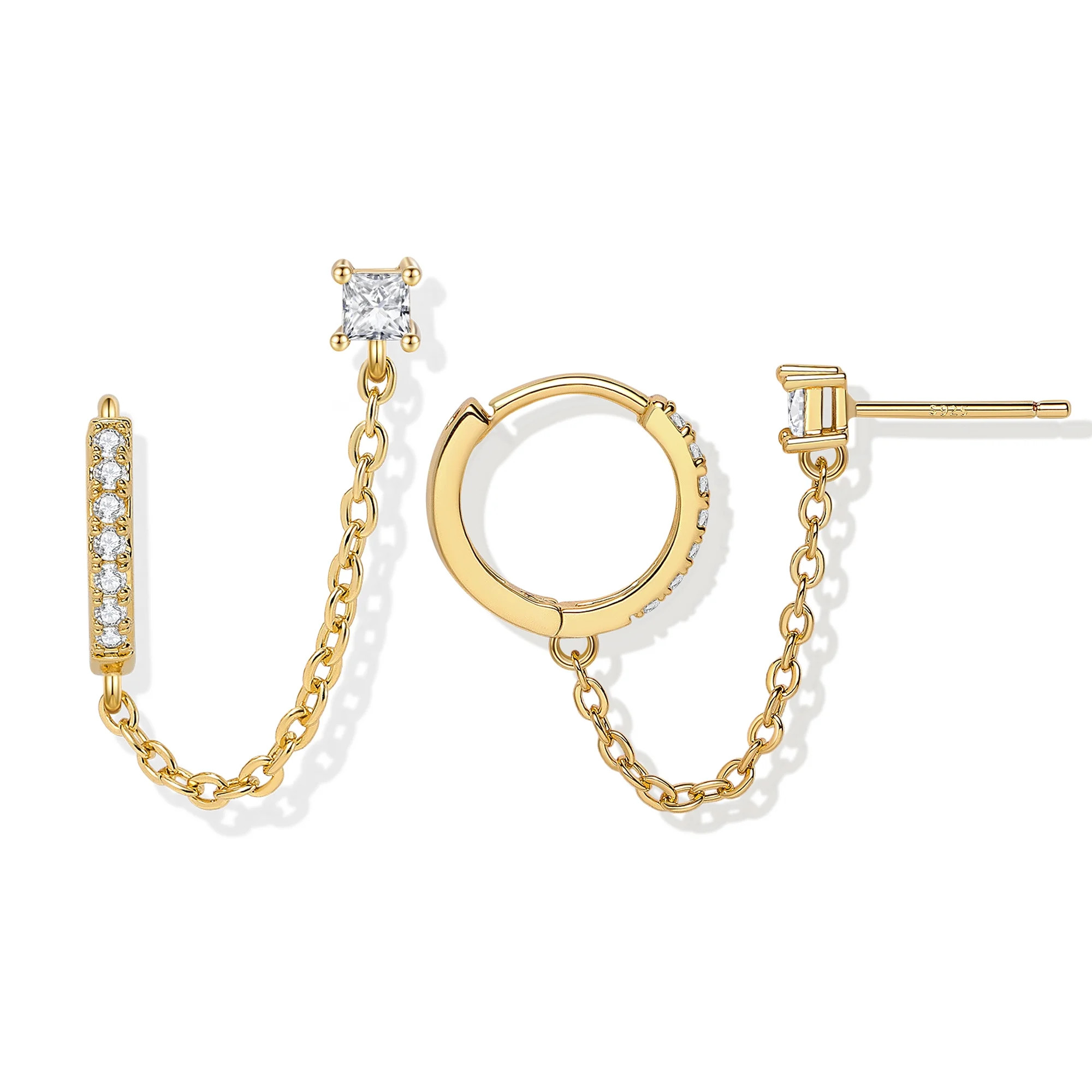 Aurora&Fiori Chain Earrings for Women 925 Sterling Silver 18K Gold Plated Double Piercing Earring... | Walmart (US)