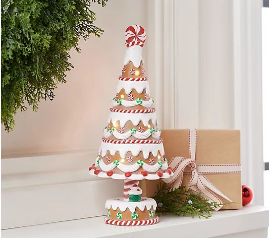 Illuminated Gingerbread Peppermint Candy Tree by Valerie - QVC.com | QVC