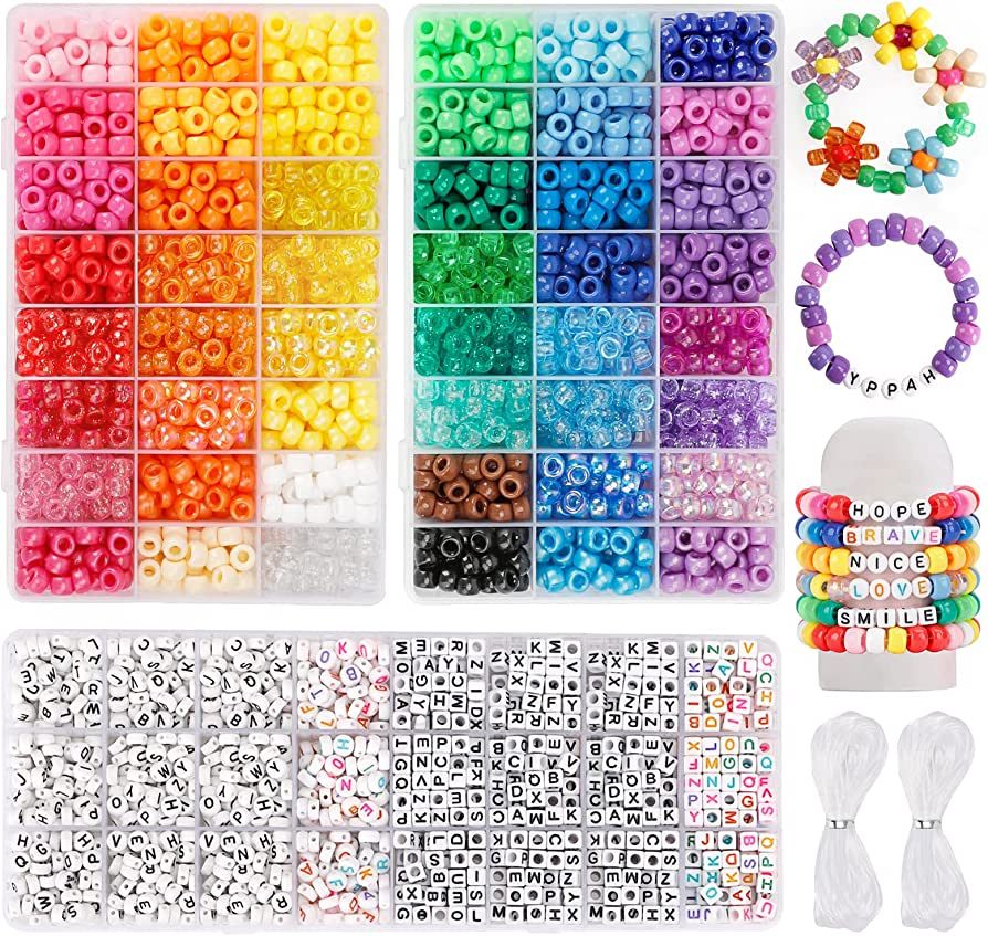 Quefe 3960pcs Pony Beads for Bracelet Making Kit 48 Colors Kandi Beads Set, 2400pcs Plastic Rainb... | Amazon (US)