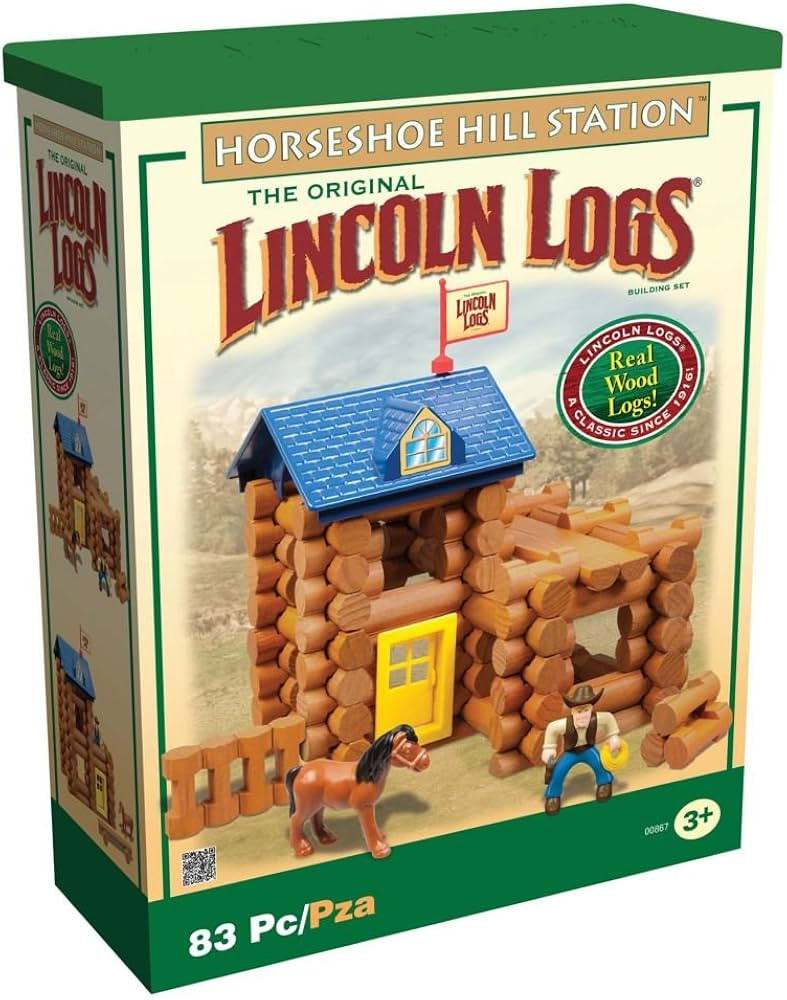 LINCOLN LOGS-Horseshoe Hill Station-84 Pieces-Real Wood Logs - Ages 3+ - Best Retro Building Gift Set for Boys/Girls – Creative Construction Engineering – Top Blocks Game Kit - Preschool Education Toy | Amazon (US)