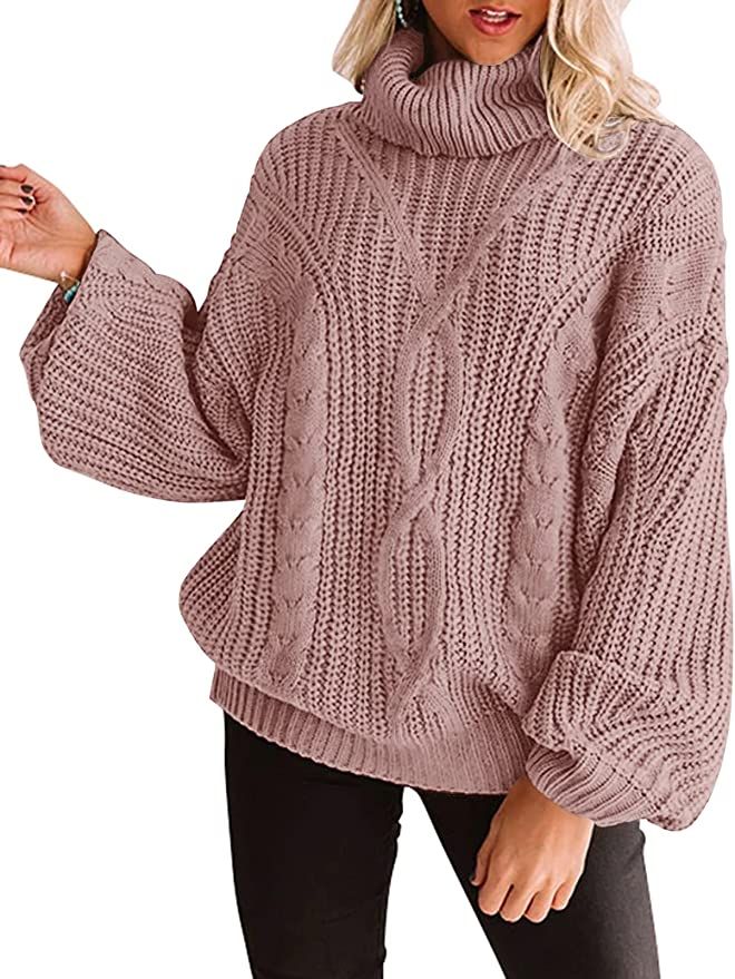 ZESICA Women's Long Sleeve Turtleneck Chunky Knit Loose Oversized Sweater Pullover Jumper Tops | Amazon (US)