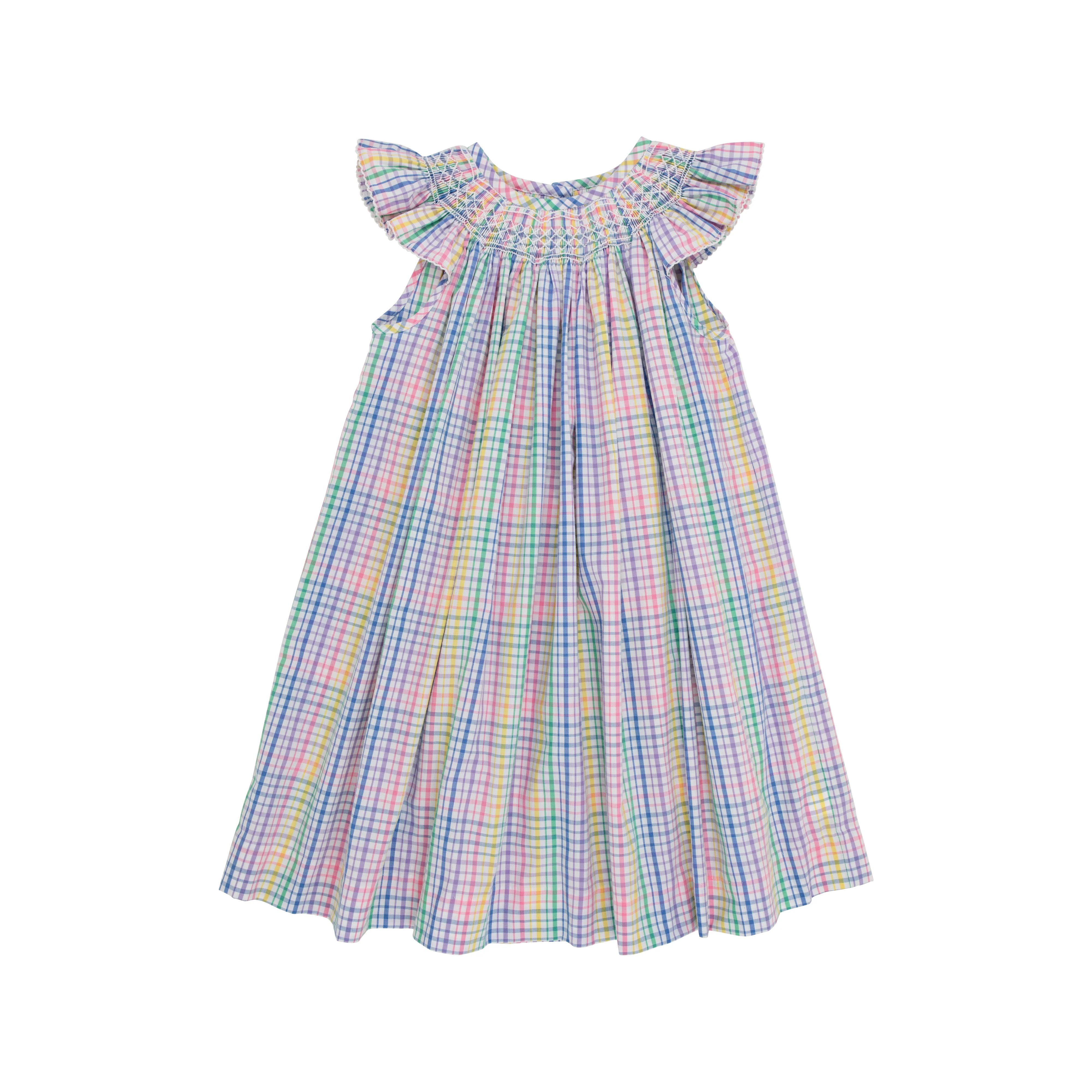 Angel Sleeve Sandy Smocked Dress - Colored Pens Plaid with Worth Avenue White | The Beaufort Bonnet Company