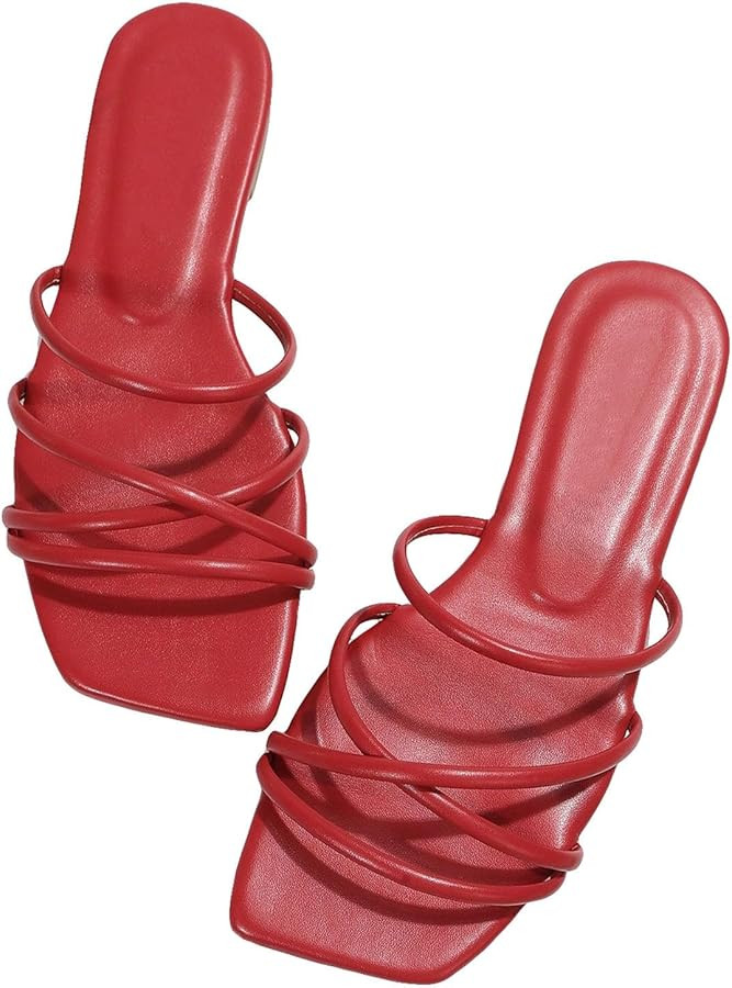 GORGLITTER Women's Strappy Flat Sandals Cute Dressy Open Toe Slip on Slide Sandals | Amazon (US)