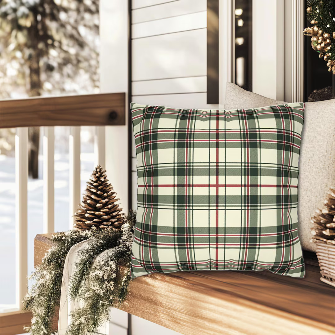 Plaid Christmas Pillow : Red Cream Forest Green Tartan with Multiple Sizes & Options | Etsy (US)