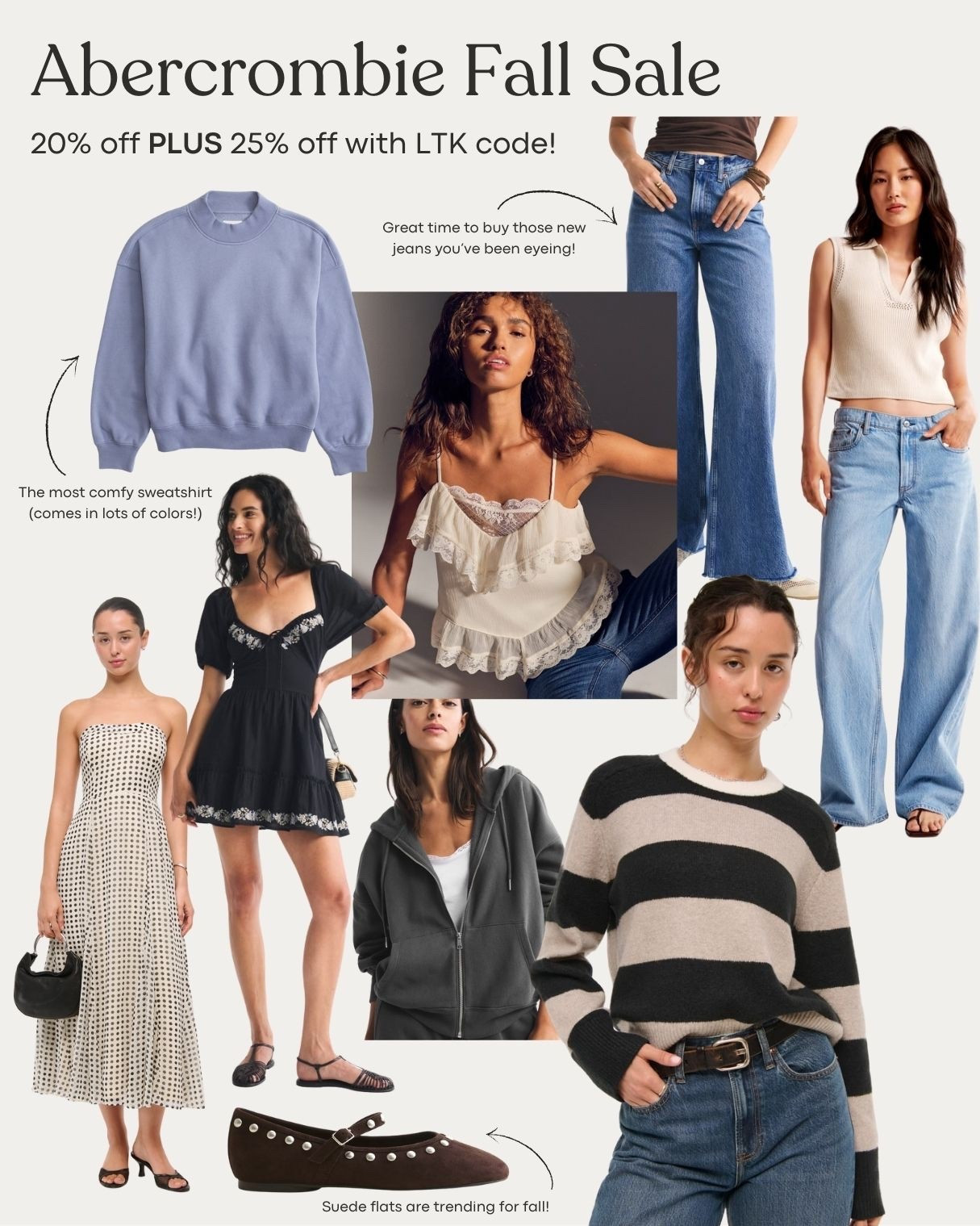 Abercrombie Fall Sale!!! All these faves are 20% off this weekend - plus you can stack the extra 25% LTK discount code so you are saving 45% off!!!! Such a great time to get a new pair of jeans or sweater for the new season. 

👉🏼Use code AFLTK to save an extra 25% off the sale price!!

#LTKStyleTip #LTKFallSale #LTKSaleAlert