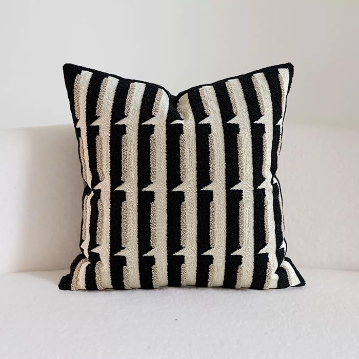 20"x20" Black Cream Stripe Tufted Pillow Covers Luxury Geometric Accent Pillows Soft Woven Decorative Pillow Cases for Couch, Sofa, Bedroom Décor (Black, 20"×20") | Amazon (US)