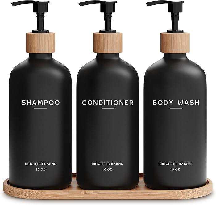 Black Shampoo and Conditioner Dispenser Set by Brighter Barns - Body Wash, Shampoo Dispenser for ... | Amazon (US)