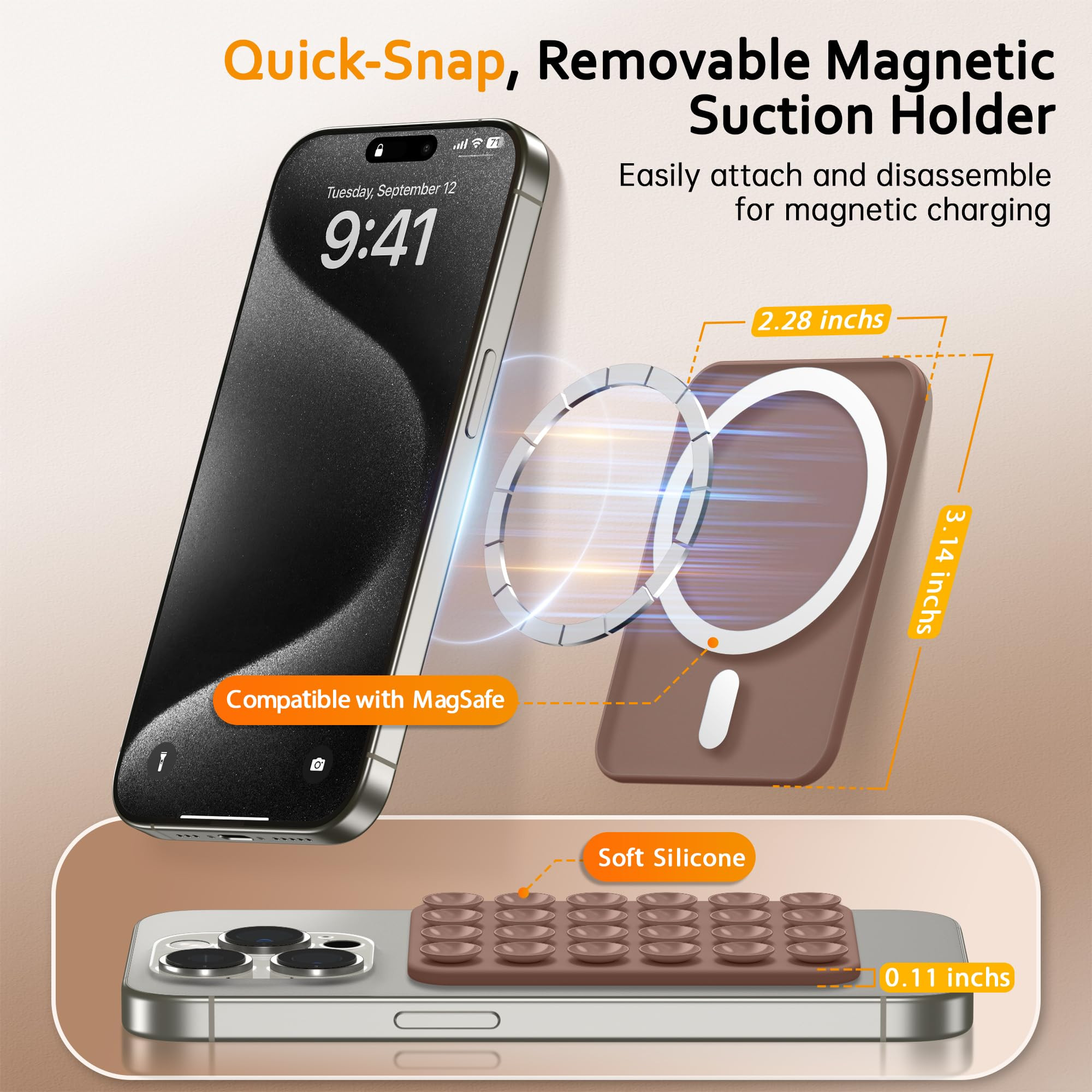 Magnetic Suction Cup Phone Mount, Anti-Slip Hands-Free Silicone Phone Holder, Compatible with Mag... | Amazon (US)
