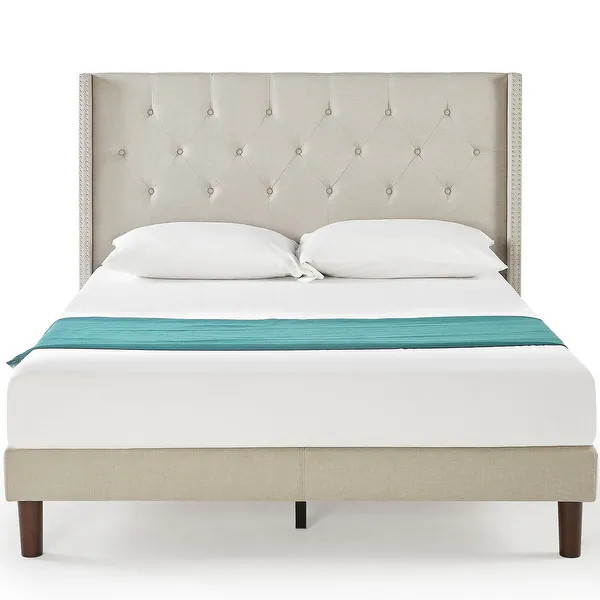 Priage by ZINUS Light Grey Upholstered Platform Bed Frame - Queen | Bed Bath & Beyond