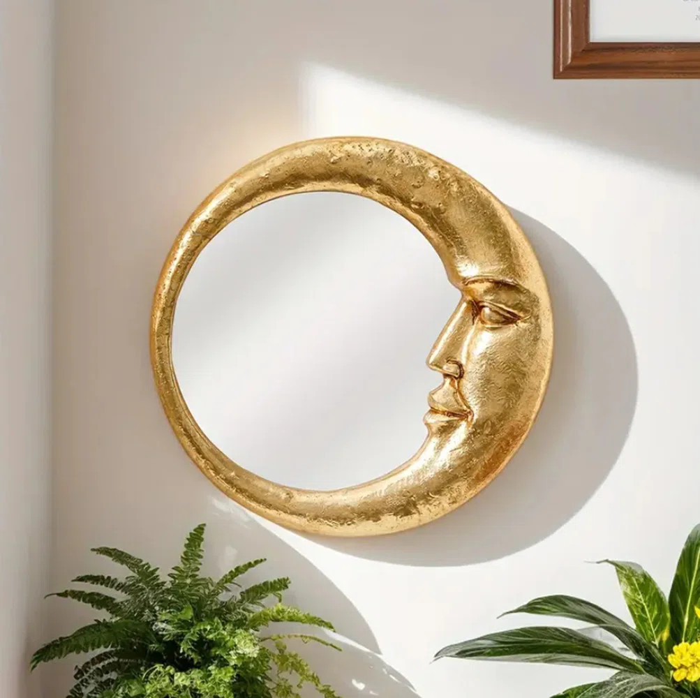 Golden Face Crescent Moon Round Decorative Hanging Mirror | Wayfair North America