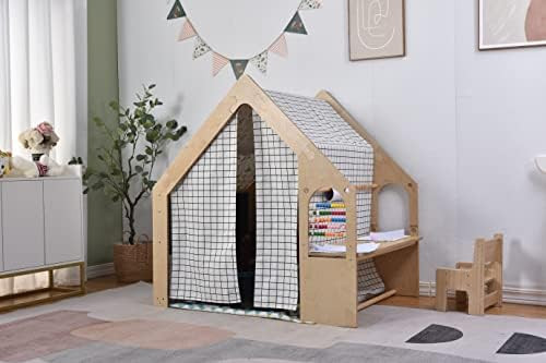 Flair Avenlur Montessori Waldorf Style Modern Wood Playhouse Play Tent with Desk Table, Chair, Chalk | Amazon (US)
