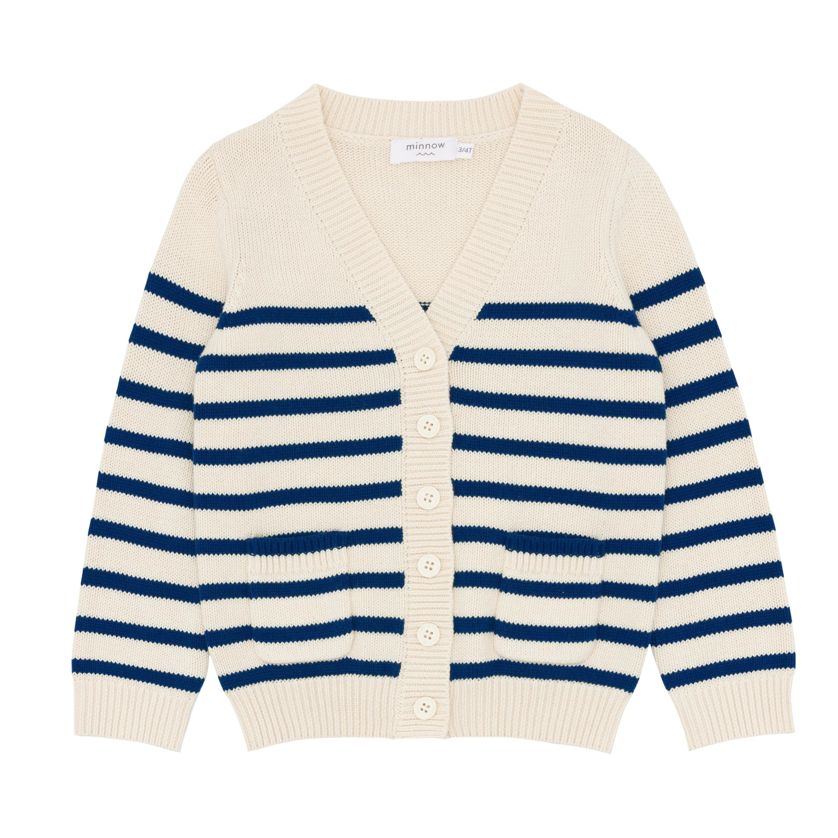 unisex breton stripe v neck knit cardigan | minnow swim | minnow