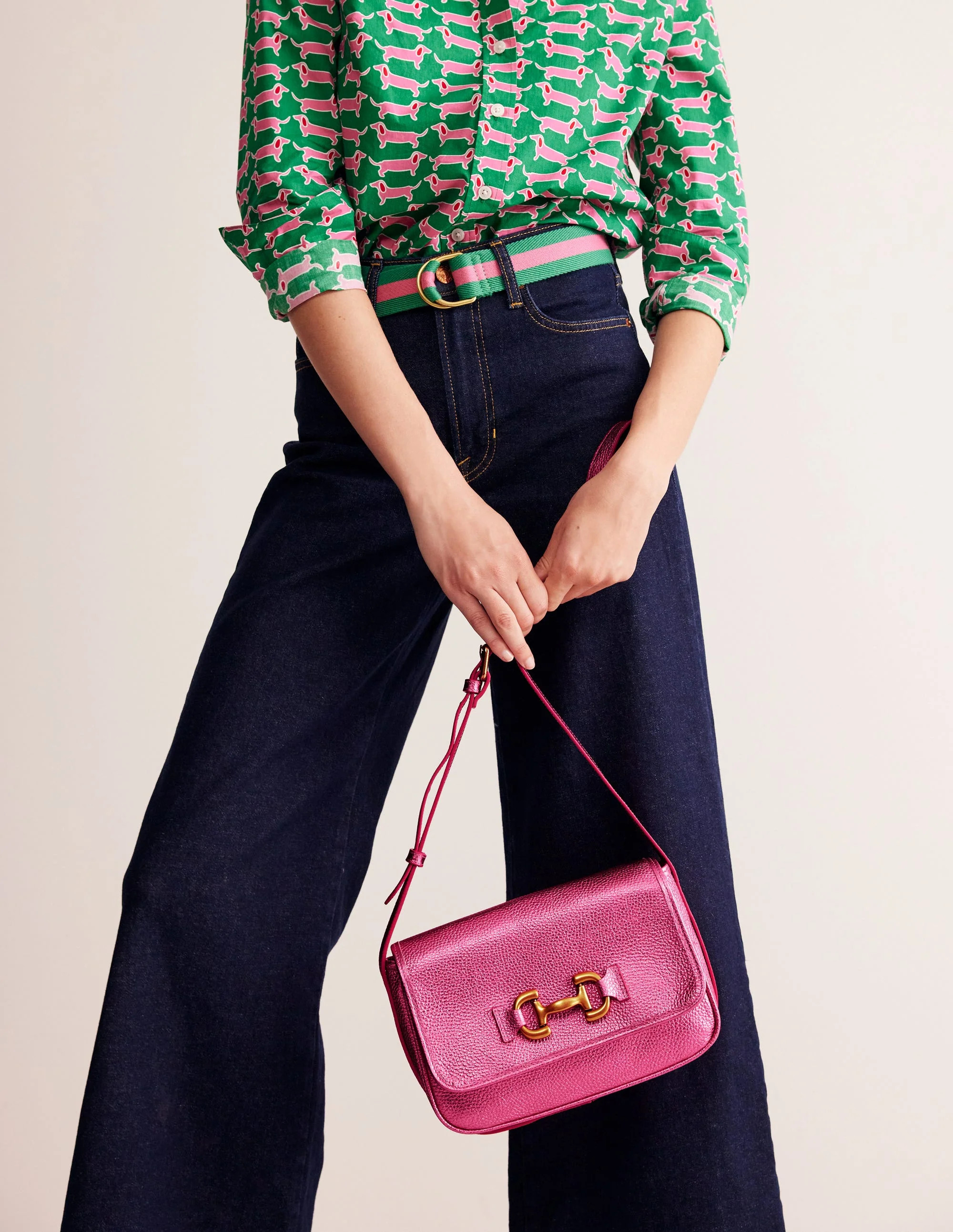 Iris Snaffle Leather Bag-Metallic Pink | Boden UK