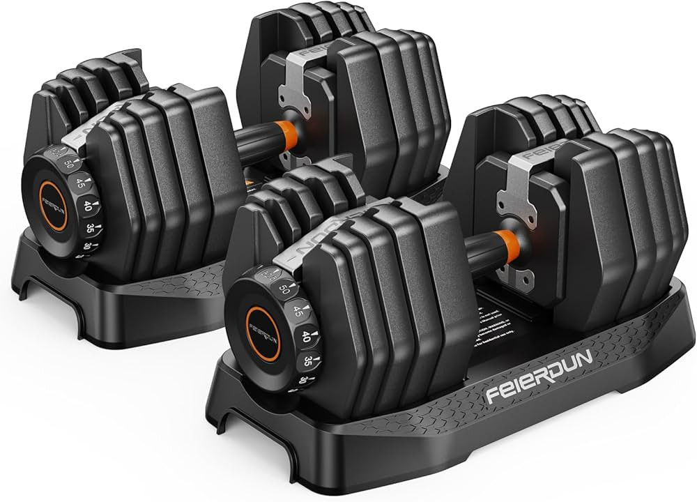 FEIERDUN Adjustable Dumbbell Set, 5-52.5lb Free Weight Dumbbells, 15 in 1, Quick Adjust Weight Se... | Amazon (US)