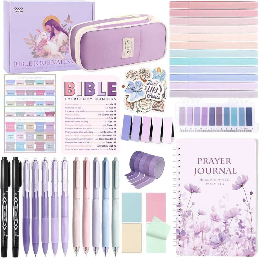 XKDOUS 50 Bible Study Supplies Journaling Kit with Journal and Case, Purple | Amazon (US)