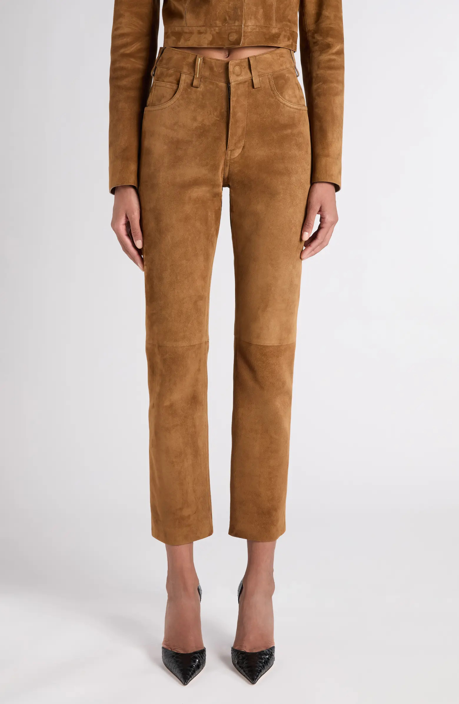 Five-Pocket Suede Straight Leg Pants | Nordstrom