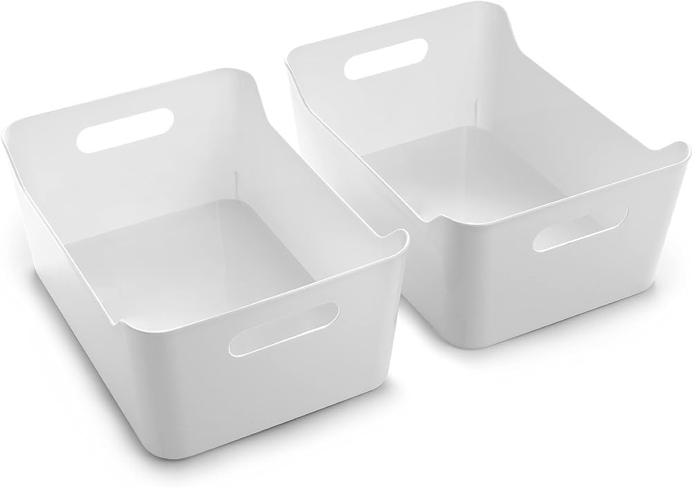 BINO Plastic Organizer Bins, Small - 2 Pack, Multi-Use Pantry and Freezer Containers, White, 9.5"... | Amazon (US)