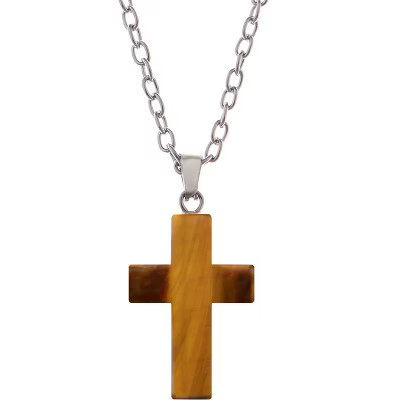 Natural Stone Cross Necklace Charm Cross Birthstone Pendant Quartz Healing Crystal Jewelry, Tiger Eye | Target