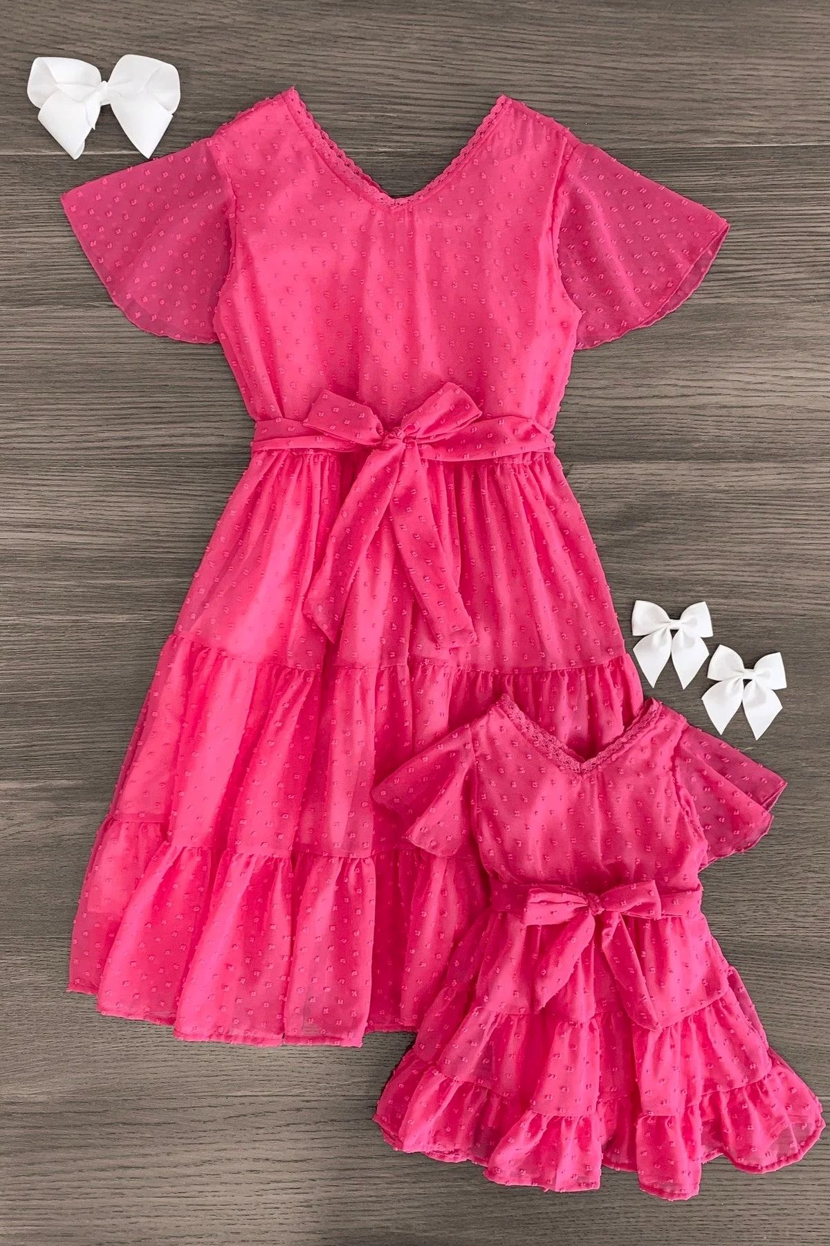 Mom & Me - Hot Pink Swiss Dot Dress | Sparkle In Pink