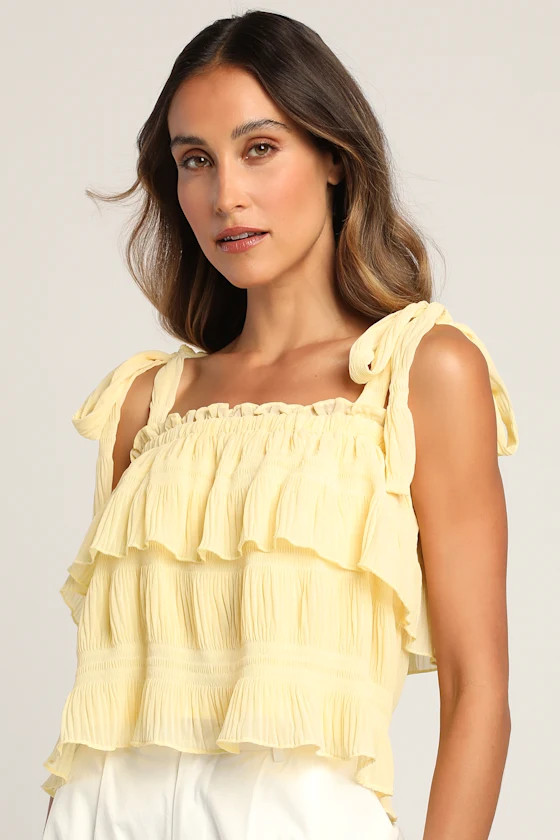 Tiers to Summer Yellow Tie-Strap Tiered Tank Top | Lulus