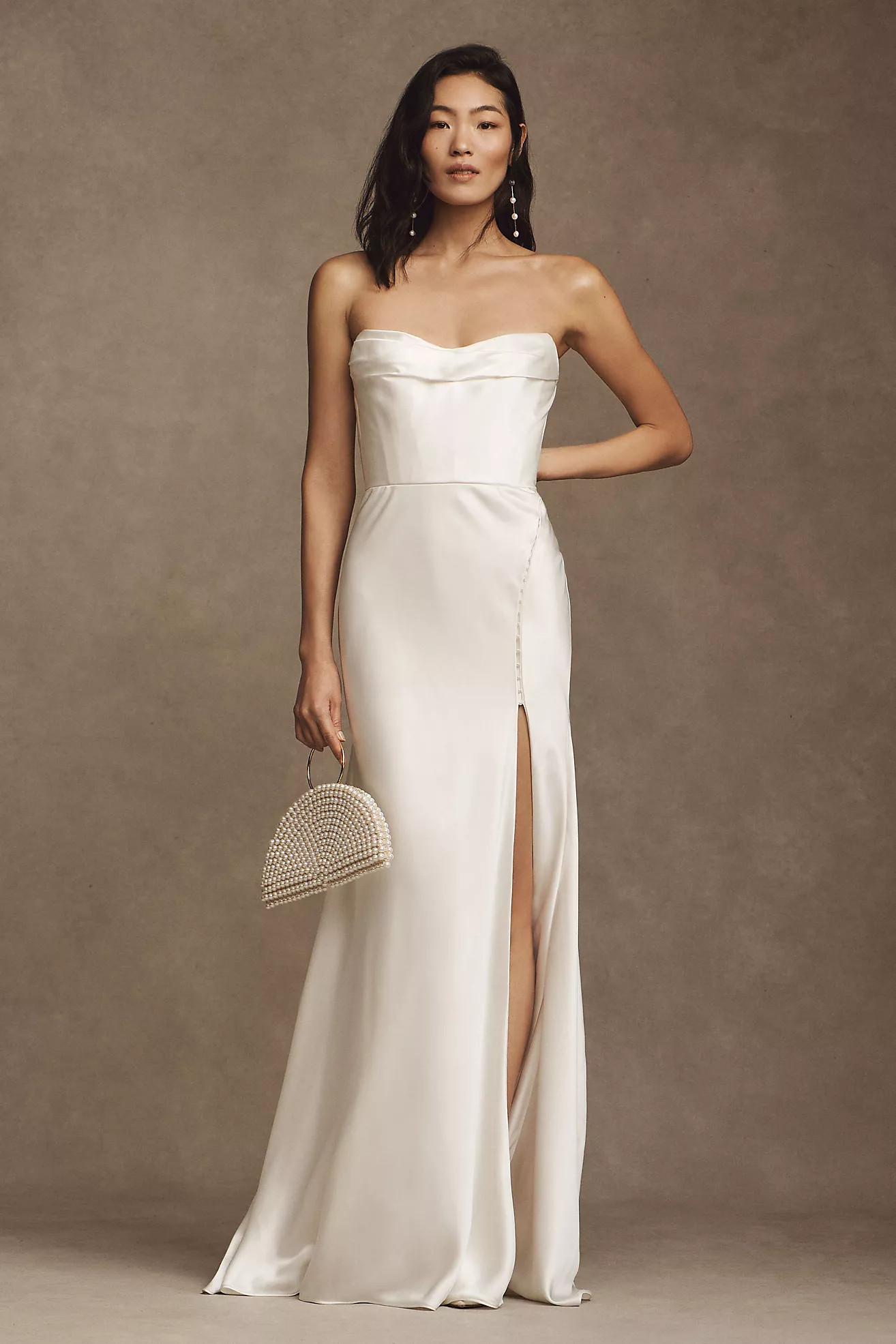 Watters Orlie Strapless Corset Satin Sheath Wedding Gown | Anthropologie (US)