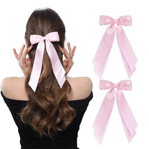 LuSeren 2 PCS Double Layer Hair Bows Pink Hair Ribbon Clips Ponytail Holder Accessories for Women Girls Toddlers Teens Kids | Amazon (US)