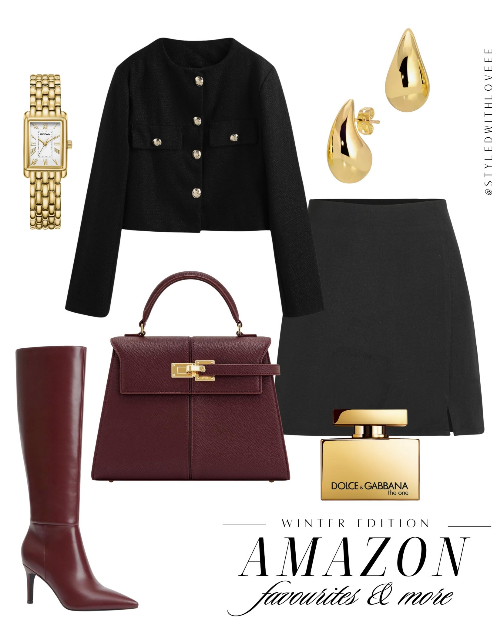 Winter elegance, but make it Amazon ❄️✨
This entire chic look is from Amazon — from the structured cropped jacket to the luxe gold details and the perfect burgundy boots + bag combo. If you love quiet luxury vibes without the designer price tag, this is your sign 👀

Tap to shop every piece directly — these finds elevate ANY winter outfit instantly. Don’t sleep on these staples! 🖤 

 #LTKHoliday #LTKootd #LTKSeasonal