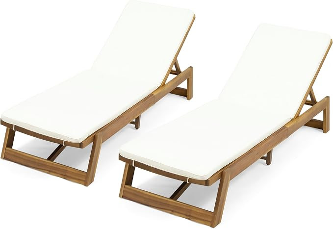 Christopher Knight Home Maki Outdoor Acacia Wood Chaise Lounge with Water Resistant Cushion (Set ... | Amazon (US)