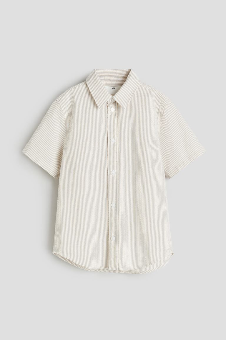 Short-sleeved Cotton Shirt - Beige/striped - Kids | H&M US | H&M (US + CA)