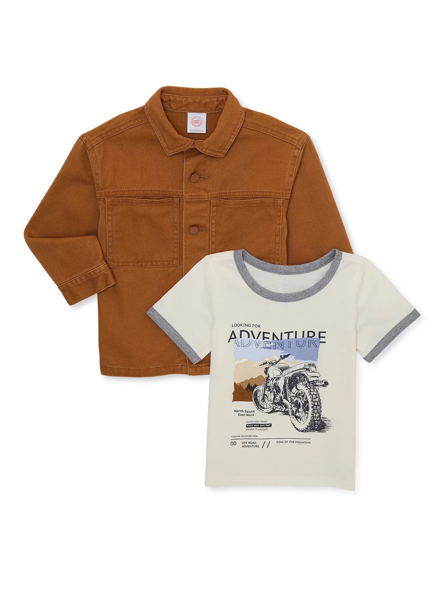 Wonder Nation Baby and Toddler Boy Shirt Jacket and T-Shirt, 2-Piece Set, Sizes 12M-5T - Walmart.... | Walmart (US)
