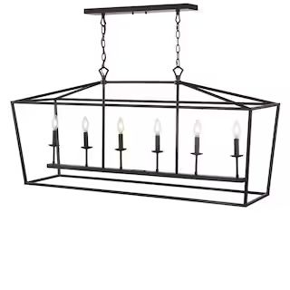 JONATHAN  Y Pagoda 49 in. 6-Bulb Oil Rubbed Bronze Lantern Metal LED Pendant-JYL7439A - The Home ... | The Home Depot
