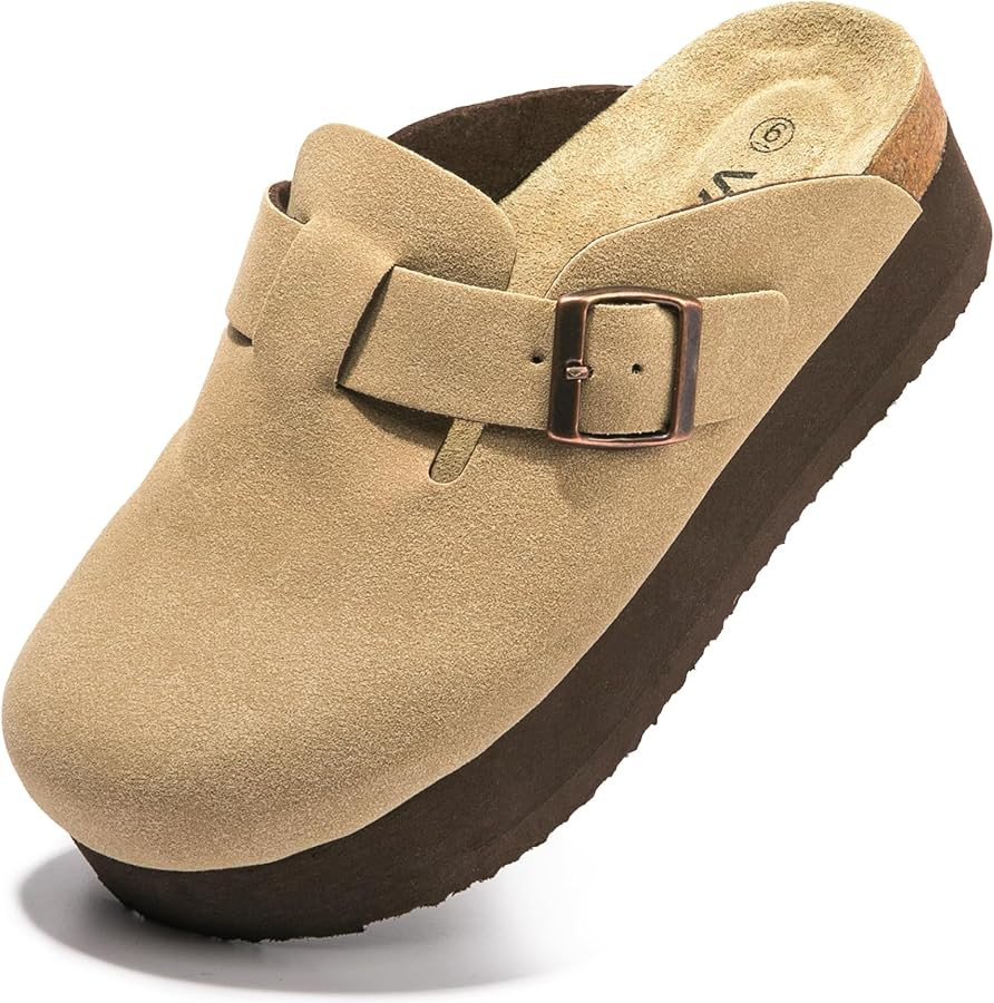 Women's Suede Clogs Cork Footbed Sandals Comfort Platform Mules with Arch Support Adjustable Buck... | Amazon (US)