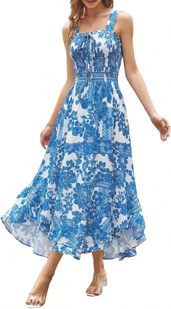 GRACE KARIN Women's 2025 Summer Floral Boho Dress Square Neck Strapped Swing A Line Sundress Beac... | Amazon (US)