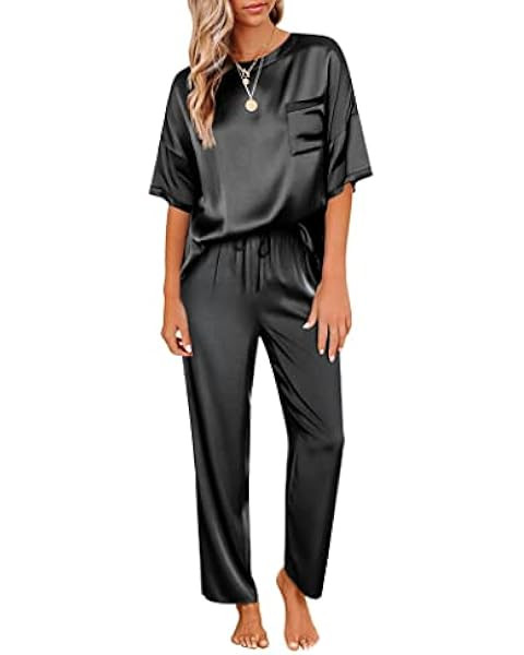 Ekouaer Womens Silk Pajamas Set Print Satin PJs Set Two Piece Pj Sets Sleepwear Loungewear Short ... | Amazon (US)