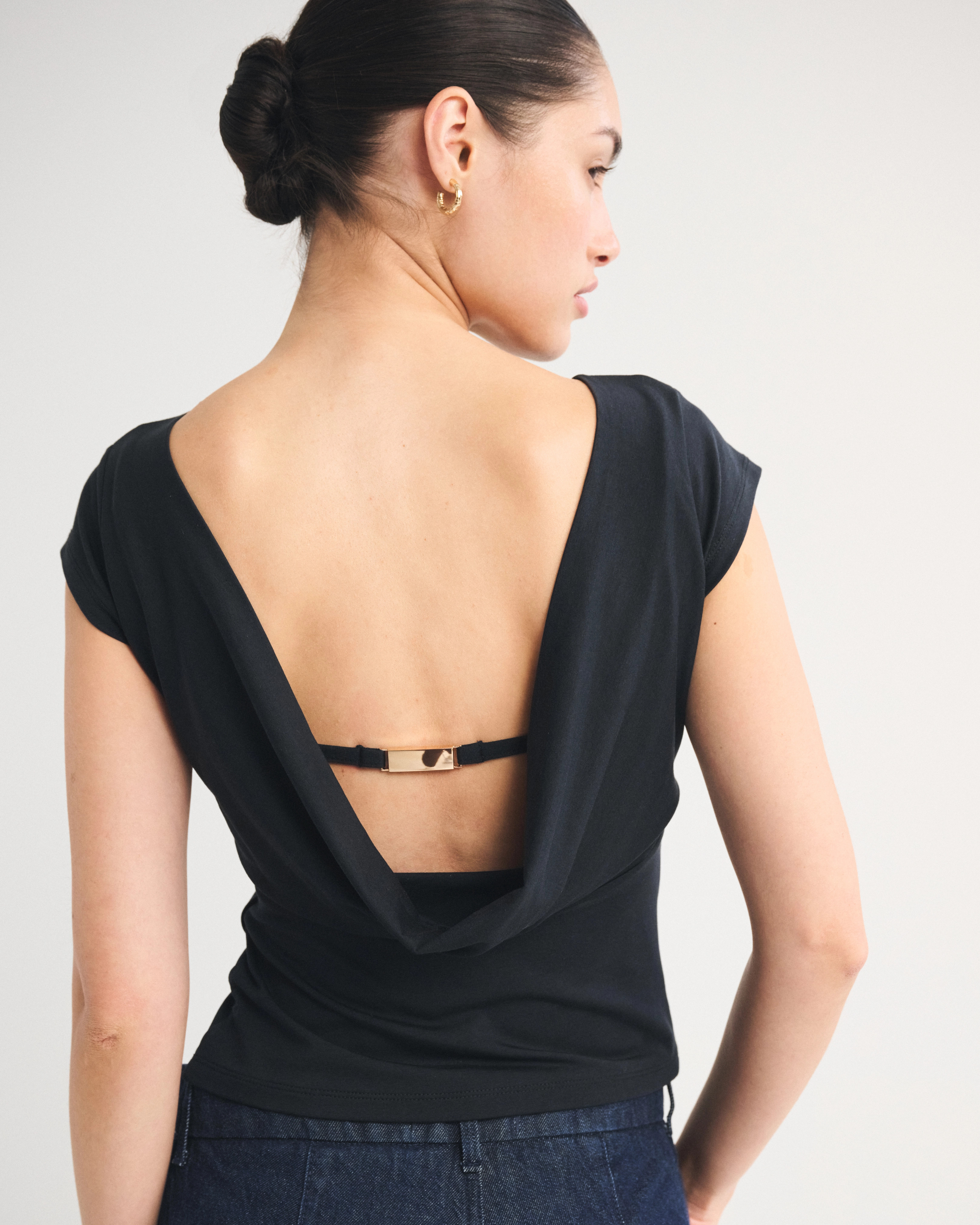Bra-Free Short-Sleeve Cowl-Back Hardware Top | Abercrombie & Fitch (US)