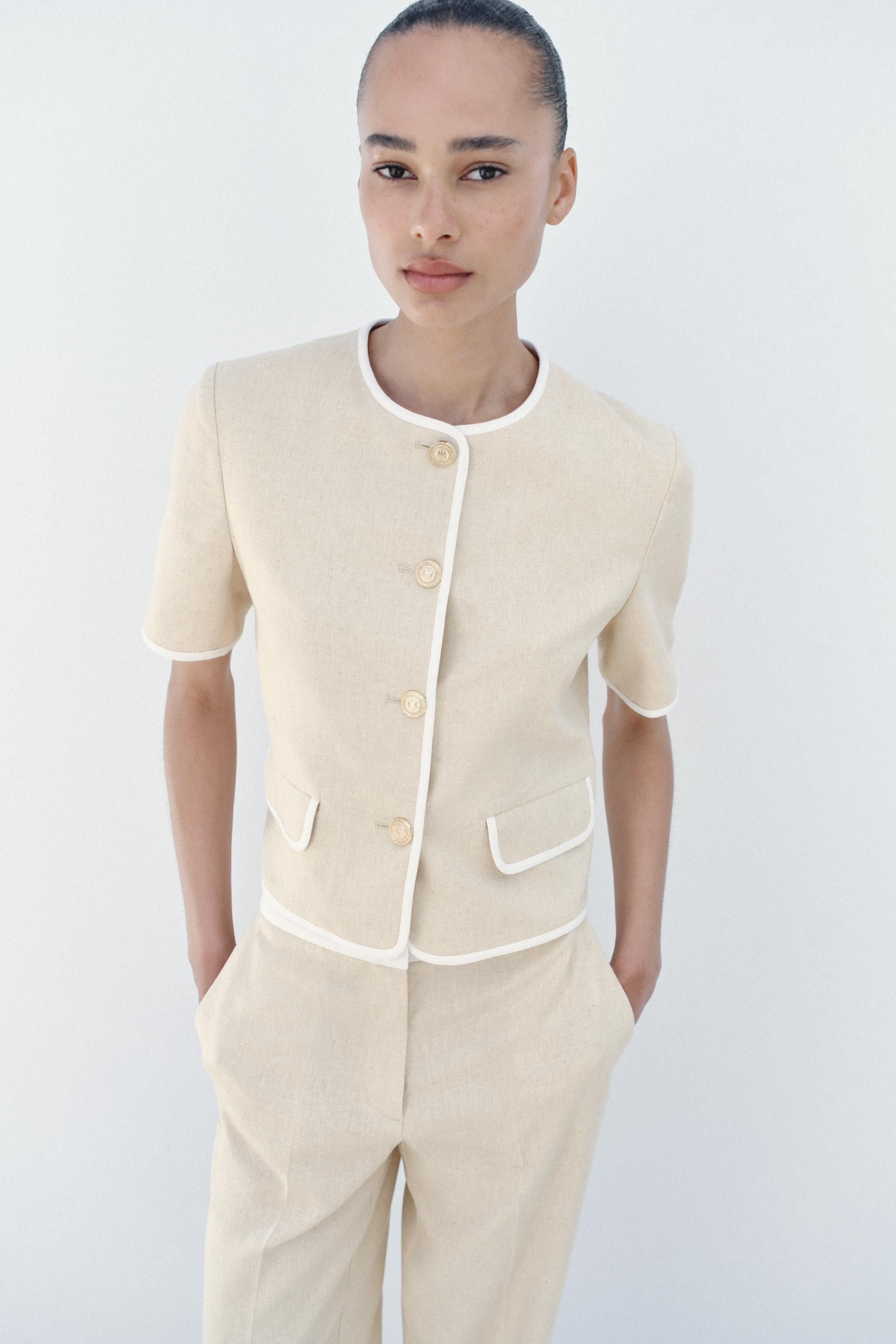 SHORT SLEEVE BLAZER WITH CONTRAST PIPING | Zara US