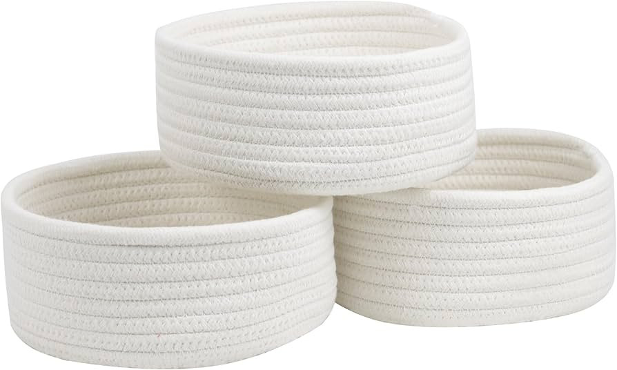Small Basket, Set of 3 Small Woven Baskets, Cotton Rope Baskets for Organizing, Cute Mini Tiny Ba... | Amazon (US)