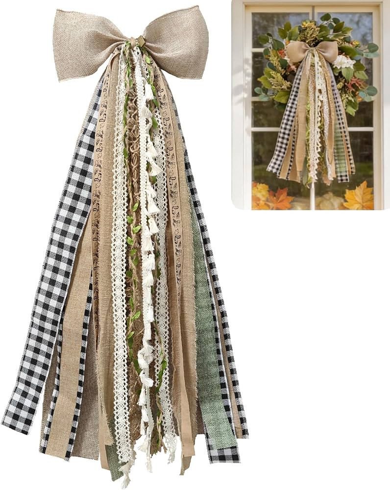 Burlap Bow, Rustic Farmhouse Decor, Wreath Bows for Front Door, Wall | Amazon (US)