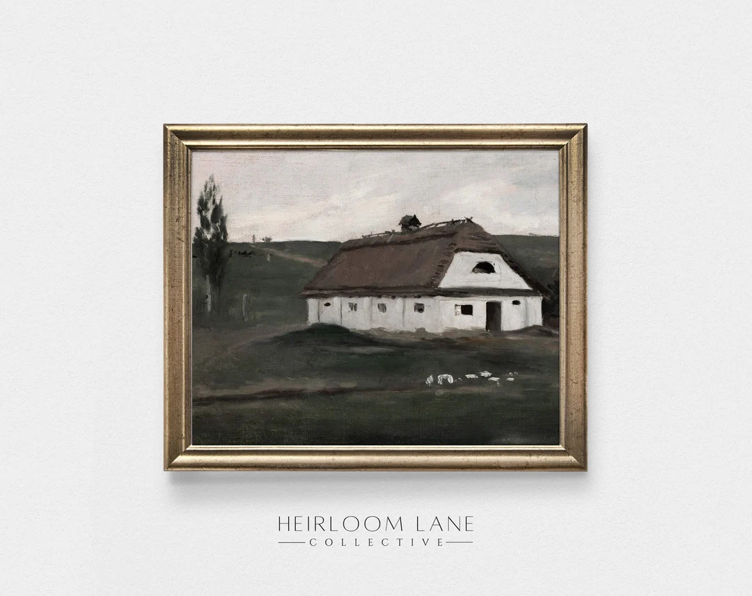 Vintage White Barn Art Print Digital Download | European Cottage Artwork | Vintage Painting Art |... | Etsy (US)