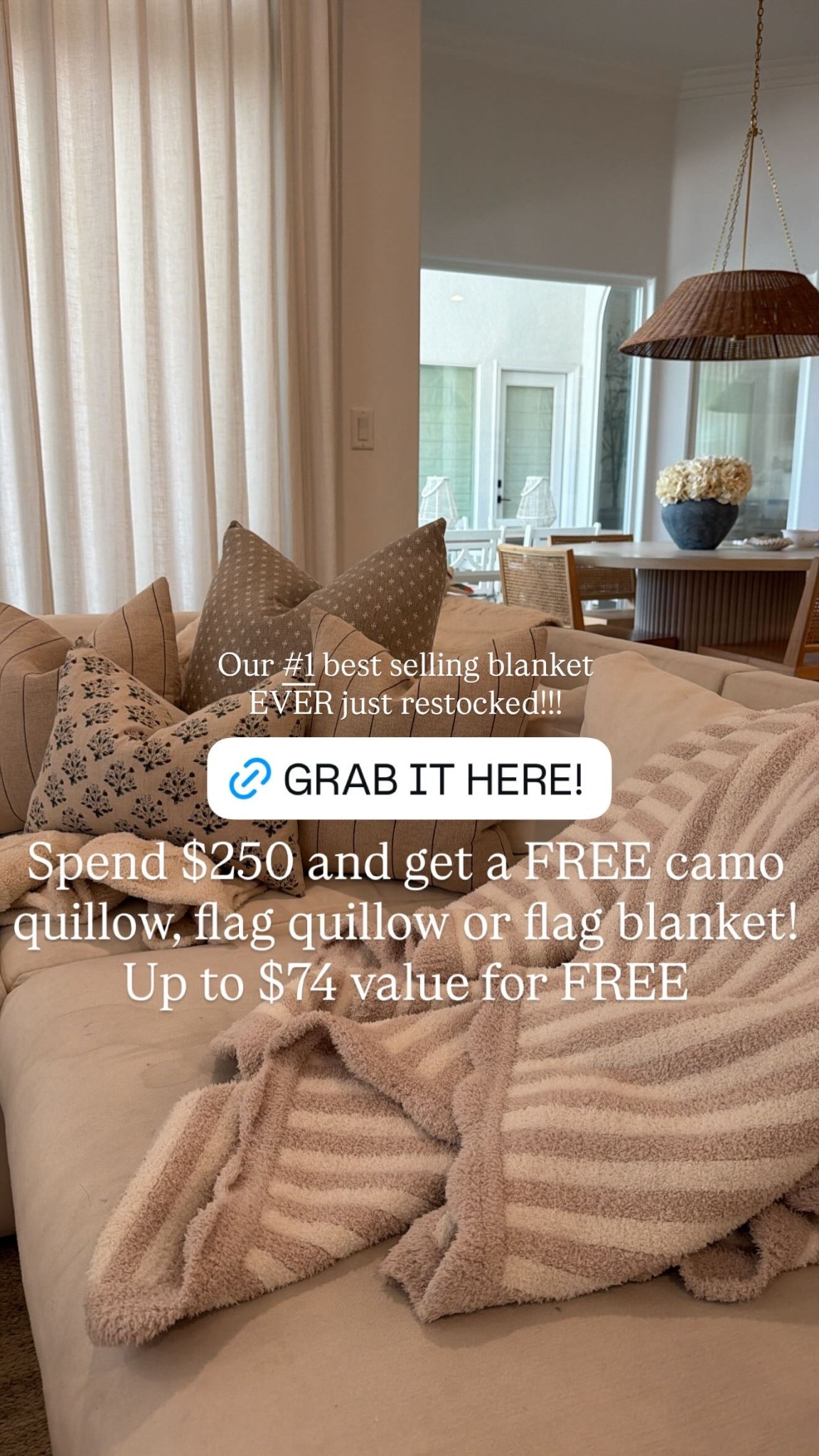 Our #1 best selling blanket EVER just restocked!!! Spend $250 and get a FREE camo quillow, flag quillow or flag blanket! Up to $74 value for FREE
