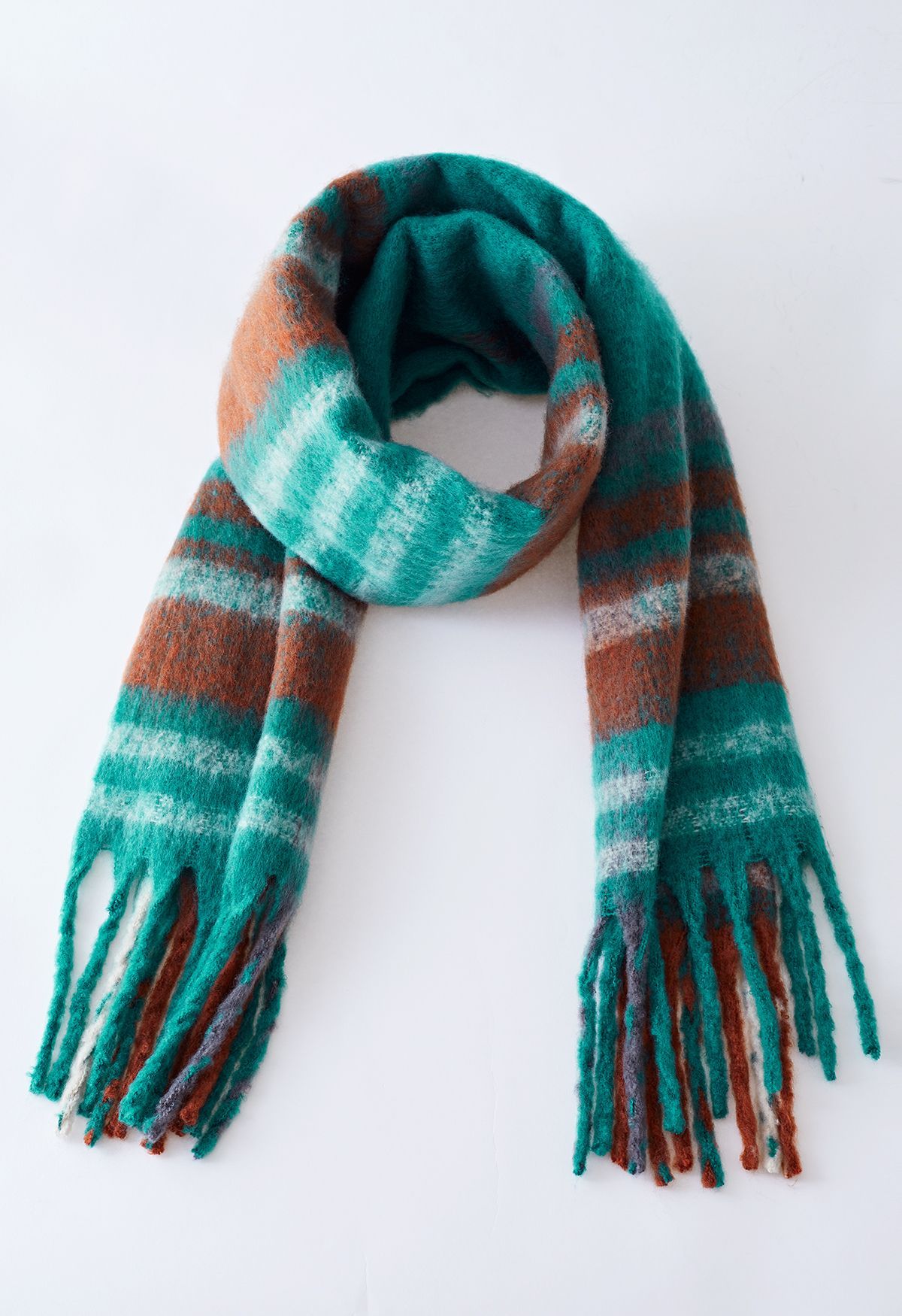 Fuzzy Mohair Plaid Pattern Scarf in Turquoise | Chicwish