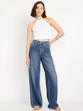 High-Waisted Baggy Wide-Leg Studded Jeans | Old Navy (US)