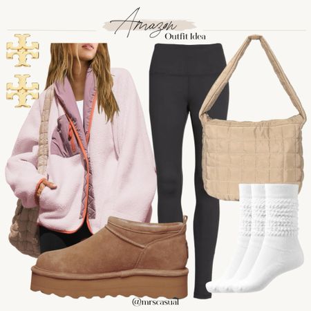 Free people looking fleece from Amazon. In love with it 🩷 casual leggings outfit idea. Mom style. MrsCasual 

#LTKfindsunder100 #LTKfindsunder50 #LTKshoecrush