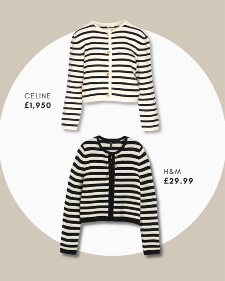 Get the look for less 🫶

Celine striped cardi vs H&M | black & white, gold buttons, luxury look, dupes

#LTKstyletip #LTKSeasonal #LTKFind