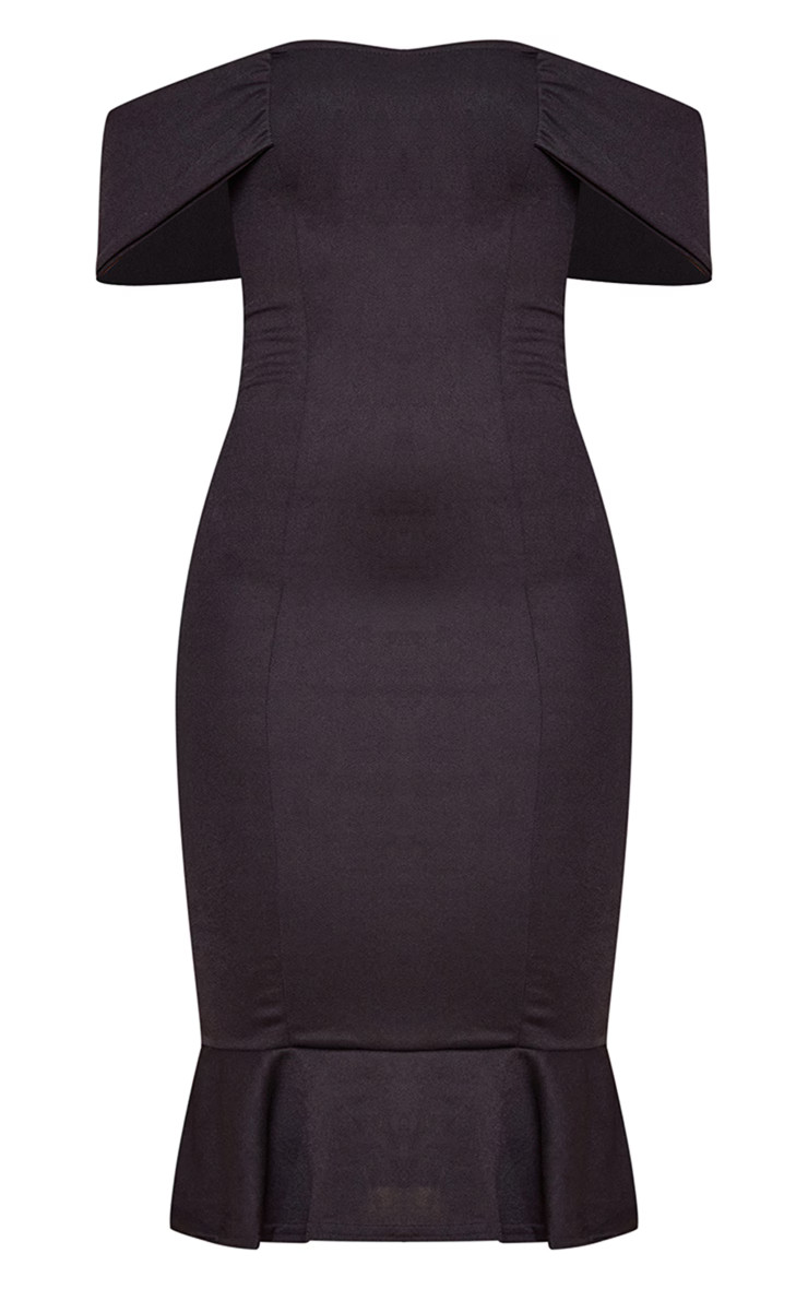 Black Bardot Frill Hem Midi Dress | PrettyLittleThing US